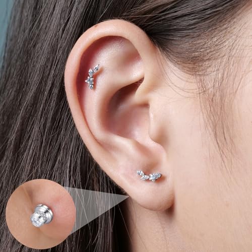 Limerencia Titanium Flat Back Screw Back Stud Earrings for Women Men - color: Silver 8