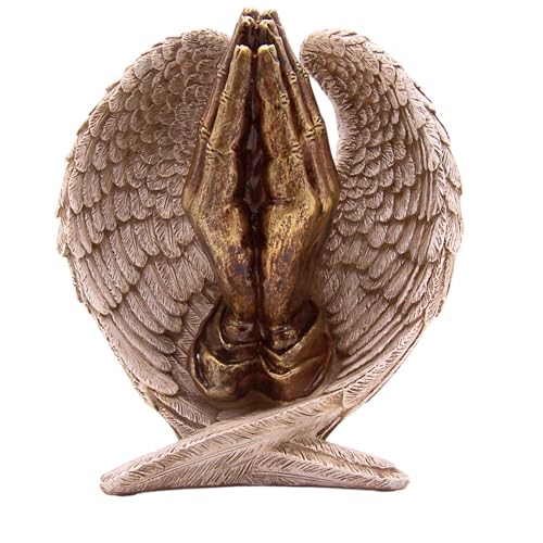 Wowser Serenity Angel Wings and Praying Hands Figurine, 10-Inch Bronze Toned Finish