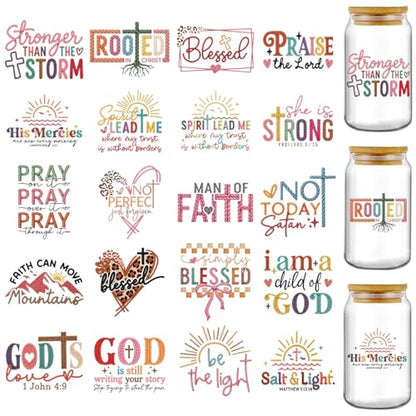 AFRITEE UV DTF Cup Wraps - 20 Sheets Christian Bible Verse UV DTF Stickers for 16 oz Glass, Faux Yarn Religion Inspirational Quotes Waterproof Transfer Sticker Decals for DIY Water Bottle Mug Crafts - style: Bible Verse