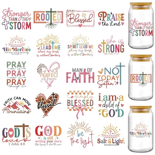 AFRITEE UV DTF Cup Wraps - 20 Sheets Christian Bible Verse UV DTF Stickers for 16 oz Glass, Faux Yarn Religion Inspirational Quotes Waterproof Transfer Sticker Decals for DIY Water Bottle Mug Crafts - style: Bible Verse