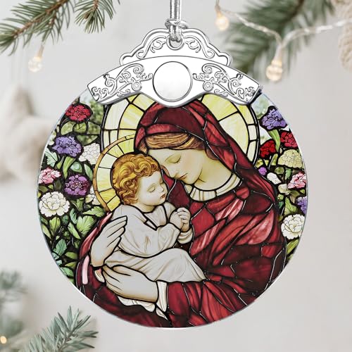 Virgin Mary Stained Glass Ornament, Christian Christmas Ornament, Religious Christmas Decoration, Holiday Decor, Gifts for Christian, Religious Gifts, Gift Exchange, Gift Idea - color: Christian Pattern a