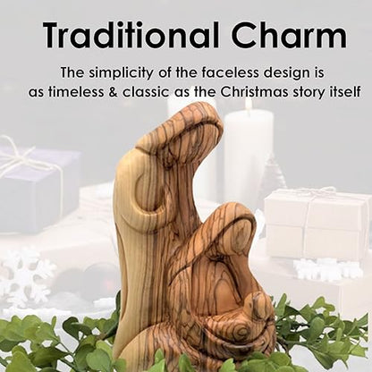 Holy Land Family Nativity Set, Large Statue of the Holy Family Figurine, Religious Home Décor, Olive Wood Holy Nativity, Handmade Nativity Home Décor Accent for Christmas - (8" x 5" x 1.7")
