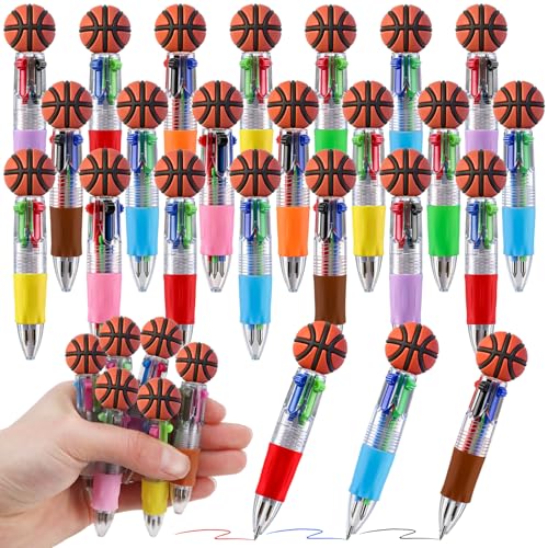 24 Pack Basketball Party Favors Bulk - Multicolor Mini Pens, Classroom Prizes, Goodie Bag Stuffers Supplies - color: Basketball Multicolor