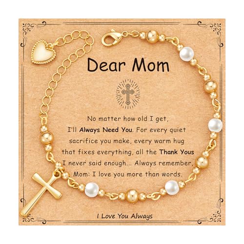 First Communion Confirmation Baptism Godmother Gifts for Teen Girls Women, Catholic Christian Cross Pearl Bracelet - color: Gold, size: ToMyMom