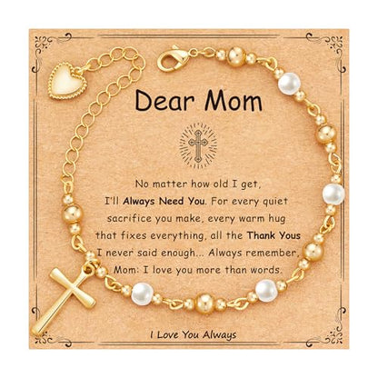 First Communion Confirmation Baptism Godmother Gifts for Teen Girls Women, Catholic Christian Cross Pearl Bracelet - color: Gold, size: ToMyMom