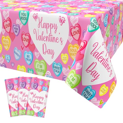3 Pcs Valentines Day Tablecloth, Disposable Conversation Hearts Table Cover - color: Valentines(1)