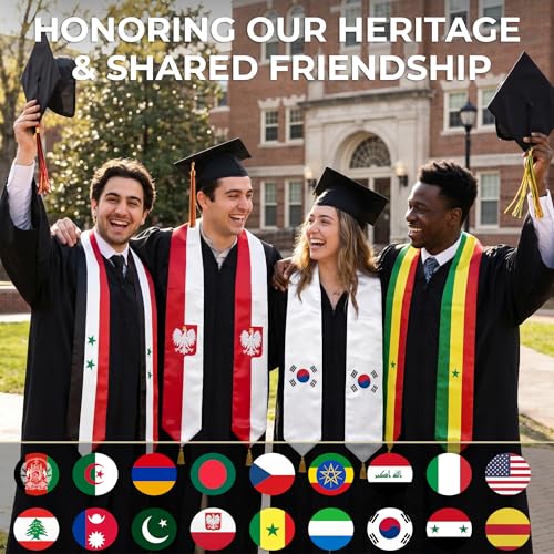 Graduation Stole Country Flag Grad Sash with Gold Tassels - 72 Inch V-Neck Satin Stoles for 2026 Graduate - color: Afghanistan Stole