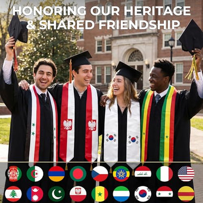 Graduation Stole Country Flag Grad Sash with Gold Tassels - 72 Inch V-Neck Satin Stoles for 2026 Graduate - color: Afghanistan Stole