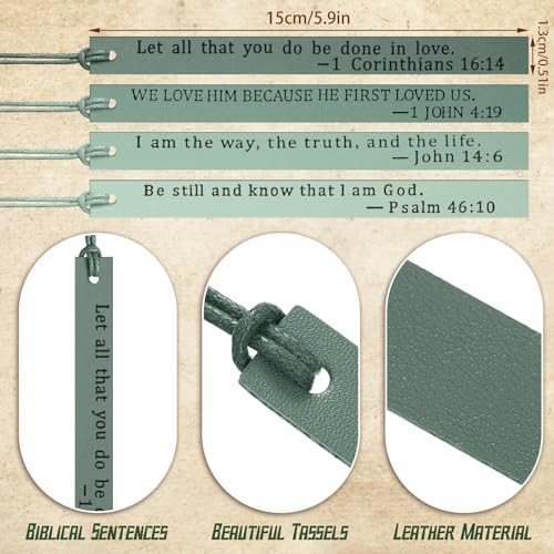 Laumoi 10 Pcs Christian Leather Bookmarks, Handmade Bible Verses Scripture Bookmarks for Women & Men, Religious Christian Gifts for Book Lovers, Church & Book Club Supplies(Elegant, Green) - color: Green