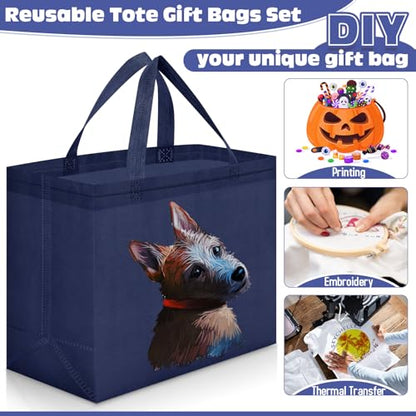 Windyun Reusable Grocery Bags Non Woven with Handles - color: Navy Blue