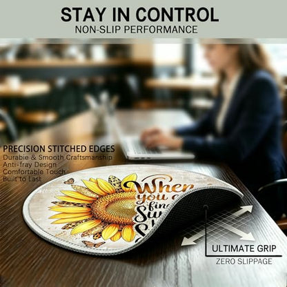 Sunflower Floral Inspirational Small Round Mouse Pad 8.6x8.6in - color: Sunflower Mouse Pad