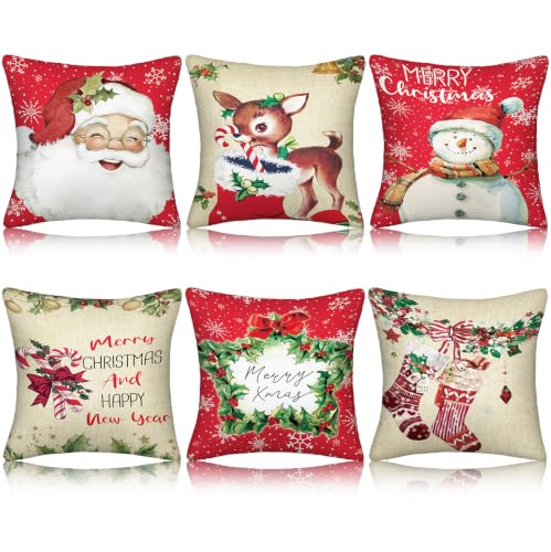 FuWeave 6 Set Vintage Christmas Pillow Cover 18 x 18 Inch Santa Pillow Case - style: Vintage
