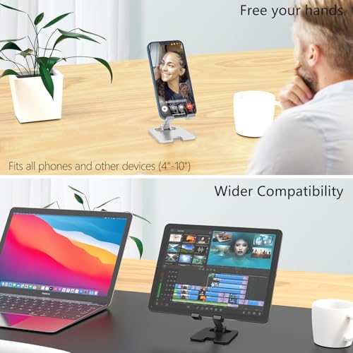 Amzpas Adjustable Cell Phone Stand Metal, Foldable Desktop Cellphone Stand with Anti-Slip Base and Convenient Charging Port, for Phone 17 16 15 14 13 12 11 Pro Xs Xs Max Xr X 8, All Phones - color: Black