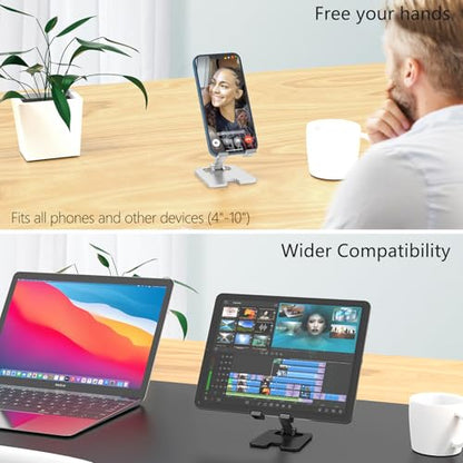 Amzpas Adjustable Cell Phone Stand Metal, Foldable Desktop Cellphone Stand with Anti-Slip Base and Convenient Charging Port, for Phone 17 16 15 14 13 12 11 Pro Xs Xs Max Xr X 8, All Phones - color: Black