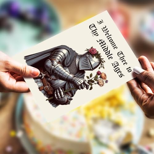 Chenive Funny Medieval Birthday Card for Men Women, Renaissance Getting Old Birthday Card for Him Her, 40th Bday Cards, 50th Bday Cards, I Welcome Thee To Thy Middle Ages - color: Medieval Birthday
