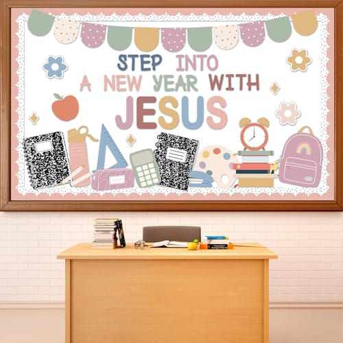 Christian Bulletin Board Set Back to School Classroom Decorations Religious Bulletin Board Christian Classroom Decor Jesus Cutouts Border for Sunday School VBS Church Chalkboard Wall Decor(Boho) - color: Boho