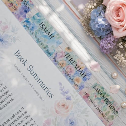 UPAFEXXI-Laminated Bible Tabs with Book Summaries, Bible Study Supplies - color: Summaries Flowers3