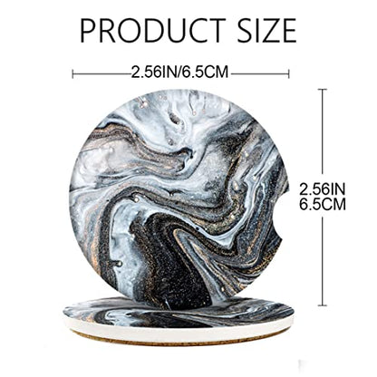 Britimes Car Coasters for Drinks, 2 Pack Ceramic Stone 2.56" Grey - color: Black White