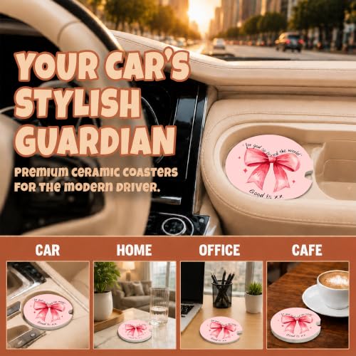 Pink Bow Christian Bible Car Coasters, Scripture Faith Cup Holders, 27 - color: Pink Bow Christian Bible