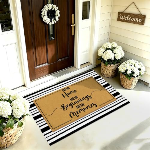 2 Pcs Welcome Mats Front Door Home Strip Layering Rugs for Outside Entrance - color: 2 Pcs Coir New Beginning