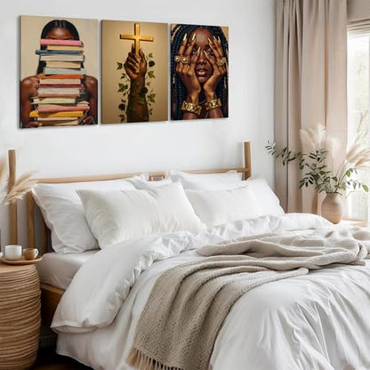 Pormipone African American Woman Wall Art Unframed Prints 3 Piece Set 12x18 - color: Black Girl Canvas Art B, size: 18"L x 12"W