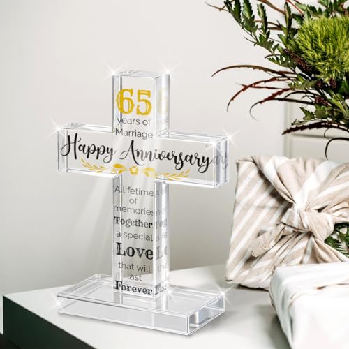 PVOPVO 65th Wedding Anniversary Religious Cross Gifts for Him Her 65 Year Anniversary Romantic Gift for Women Men Couple 65 Years of Marriage Gifts for Couple - color: 65th Anniversary