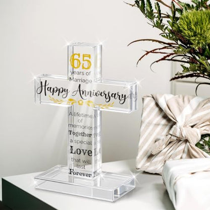 PVOPVO 65th Wedding Anniversary Religious Cross Gifts for Him Her 65 Year Anniversary Romantic Gift for Women Men Couple 65 Years of Marriage Gifts for Couple - color: 65th Anniversary