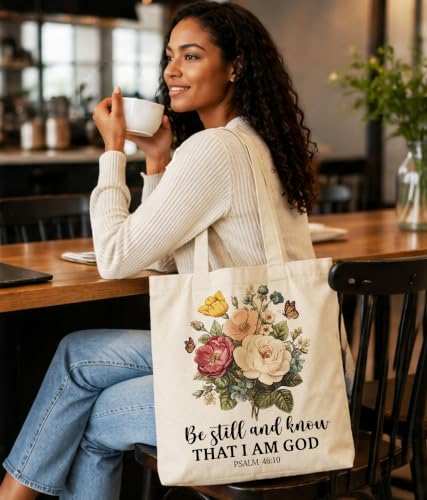 Christian Bible Verse Tote Bag for Women Faith Church - color: Be Still