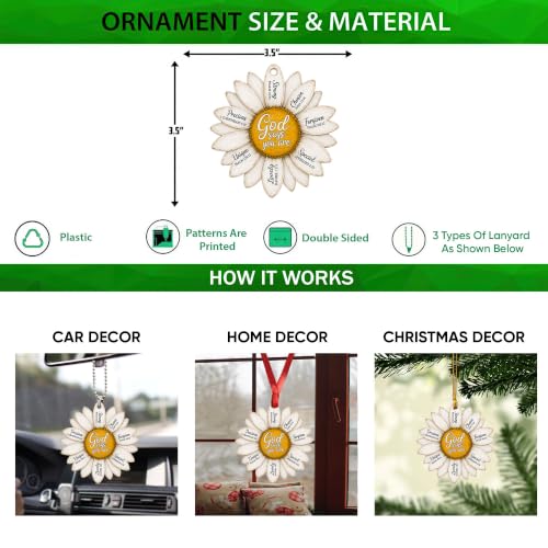 Talataca White Daisy Christian Jesus God Say You are Strong Chosen 2D Flat Car Rear View Mirror Accessories Christmas Tree Ornament Decoration Hanging Charm Interior Rearview Pendant Decor Gift - color: 4
