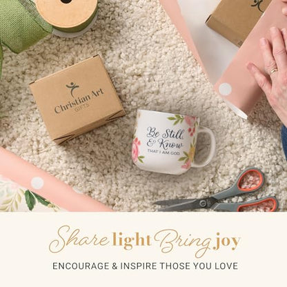 Christian Art Gifts Inspiring Ceramic Coffee Mug for Women: Psalm 46:10 - color: Be Still/White & Navy, size: 14 Ounces