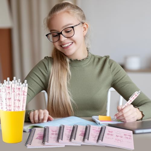 Wxiben Pink Bow Spiral Notebooks Set 12 Pieces Coquete Bow Journal with Inspirational Bible Ballpoint Pens Christian Scripture Prayer Hardcover Notebook Gifts for Women Office School Church Supplies