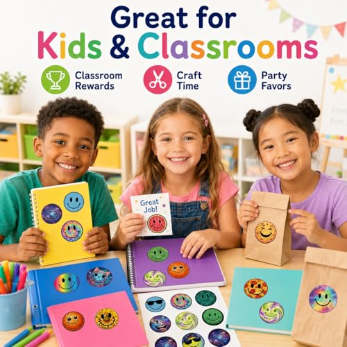 Smiley Face Stickers for Kids, 50 Pcs, 2.12 Inch Large Waterproof - color: Multicolor