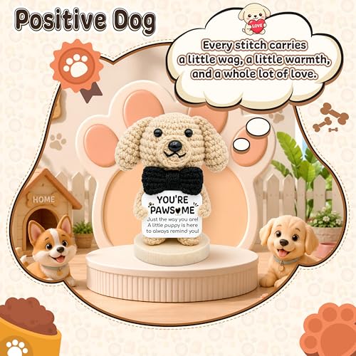 Positive Crochet Dog, Emotion Support Dog Stuffed Animal Inspirational Gift - color: Dog