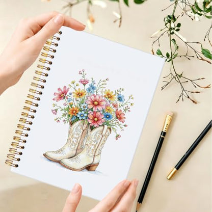 Western Floral Boots Spiral Notebook Journal for Women,A5 - color: Flower-1