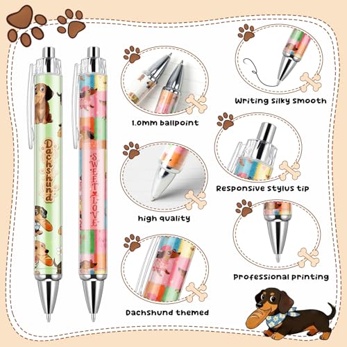 Sayglossy 36 Pcs Dachshund Ballpoint Pens for Women Gifts Bulk, Retractable Black Ink Pens with 6 Cute Dog Patterns, 1.0mm Smooth Writing for Office Desk Supplies, Fancy Gift Giving Dog Lover - style: Dachshund