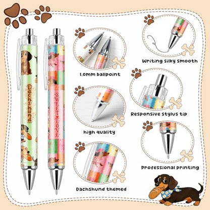 Sayglossy 36 Pcs Dachshund Ballpoint Pens for Women Gifts Bulk, Retractable Black Ink Pens with 6 Cute Dog Patterns, 1.0mm Smooth Writing for Office Desk Supplies, Fancy Gift Giving Dog Lover - style: Dachshund