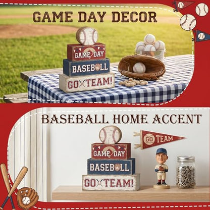 Britimes Tiered Tray Decor Set, 4 Pack, Wooden Table Sign, Baseball Sports - style: Sports Baseball