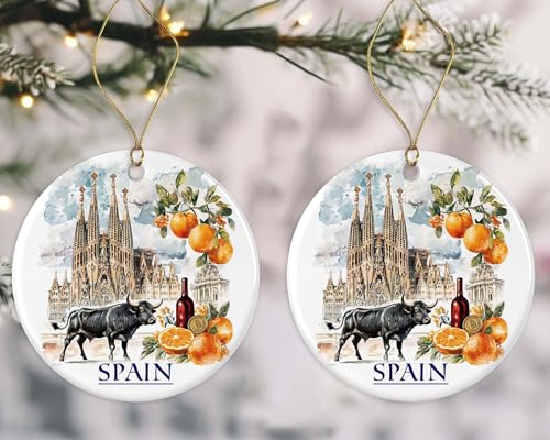 Barcelona Sagrada Familia Keepsake - Spain Xmas Ornament, European Travel Gift, Housewarming Ceramic Printed on Both Sides - size: Printed on Both Sides