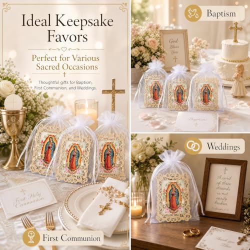 12 Pc Our Lady of Guadalupe Wooden Frames with Organza Bags, Baptism Favors