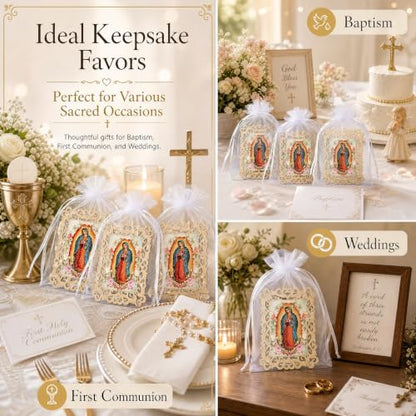 12 Pc Our Lady of Guadalupe Wooden Frames with Organza Bags, Baptism Favors