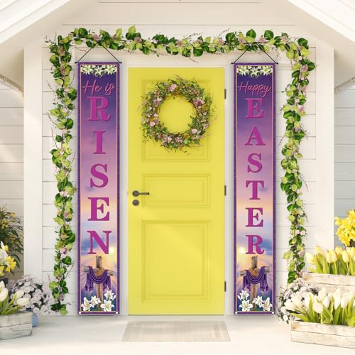 Rvsticty Easter Banner,Spring He Is Risen Decorations for Home Decor