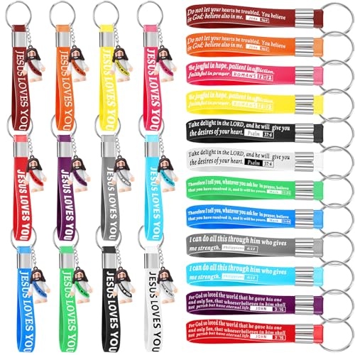 Bememo 24 Pcs Little Jesus Keychain Bulk - color: Multiple Color, style: Jesus Loves You Style