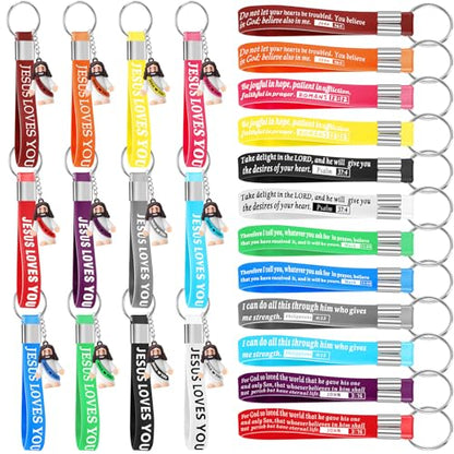 Bememo 24 Pcs Little Jesus Keychain Bulk - color: Multiple Color, style: Jesus Loves You Style