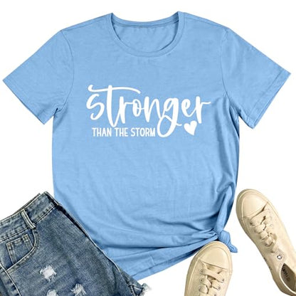 BLACKMYTH Women Cute Graphic Stronger Tee Shirts - color: Heather Sky Blue, size: Medium