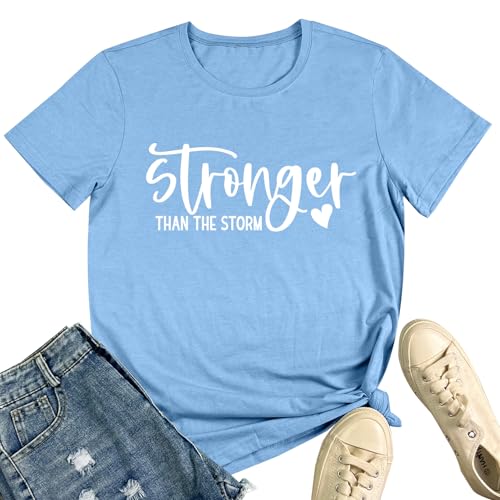 BLACKMYTH Women Cute Graphic Stronger Tee Shirts - color: Heather Sky Blue, size: X-Large