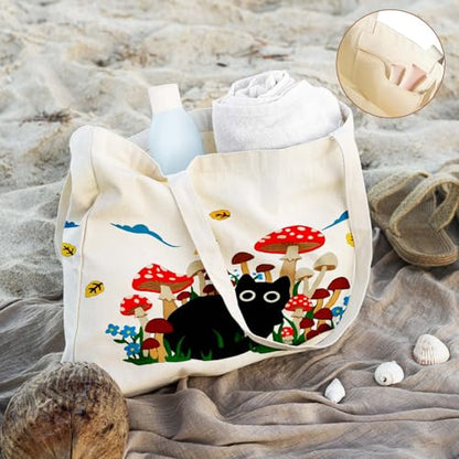 Aesthetics Canvas Tote Bag - Art Design Gift for Women, Reusable Purse Tote Bag with Inner Zip Pocket - style: Cat-04