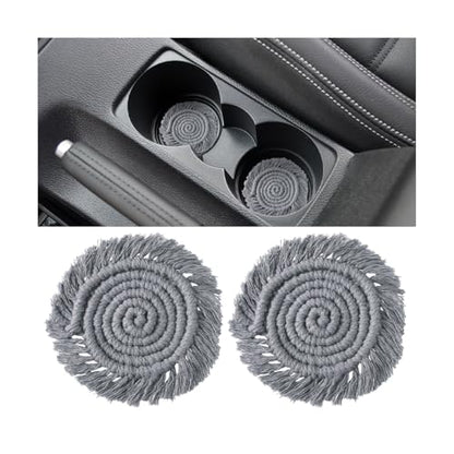 Zpana Car Cup Coaster, 2PCS Cotton Anti Slip Cute Vehicle Cup Holders Mat, 4.72In Handmade Automotive Interior Water Bottle Pad Accessories, Universal for SUV Sedan Truck(Gray) - color: Gray
