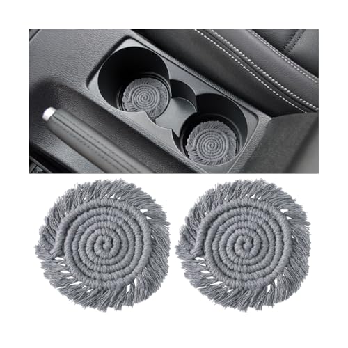 Zpana Car Cup Coaster, 2PCS Cotton Anti Slip Cute Vehicle Cup Holders Mat, 4.72In Handmade Automotive Interior Water Bottle Pad Accessories, Universal for SUV Sedan Truck(Gray) - color: Gray