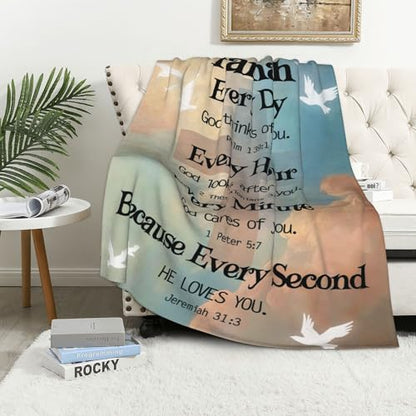 Custom Blanket Bible Verse Blanket with Inspirational Thoughts and Prayers Religious Throw Blanket Soft Lightweight Cozy Plush Warm Blankets for Women Men Christmas Birthday Gifts - color: Design05