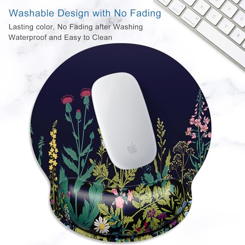 ITNRSIIET Ergonomic Mouse Pad with Wrist Support Wrist Rest Smooth Surface Non-Slip Rubber Base Comfortable Office Supplies Pain Relief, 9.8 x 9.1 inches, Wild Flower - color: Wild flower